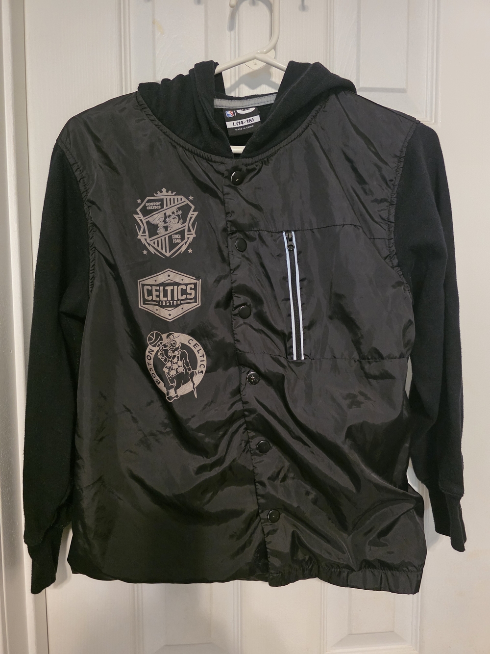 NBA Black Boston Celtics Hooded Snap Jacket with Chest Pocket